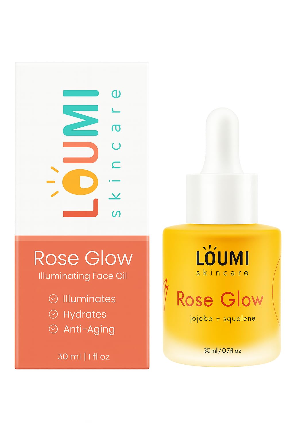 LOUMI Skincare RoseGlow Face Oil – Lightweight Hydration for Radiant Skin (20ml) | Rosehip & Jojoba, Vegan & Cruelty-Free