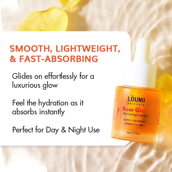 LOUMI Skincare RoseGlow Face Oil – Lightweight Hydration for Radiant Skin (20ml) | Rosehip & Jojoba, Vegan & Cruelty-Free