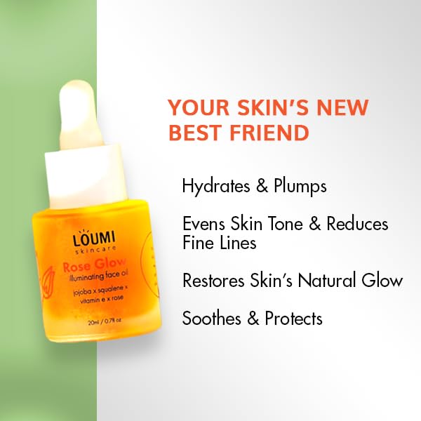 LOUMI Skincare RoseGlow Face Oil – Lightweight Hydration for Radiant Skin (20ml) | Rosehip & Jojoba, Vegan & Cruelty-Free