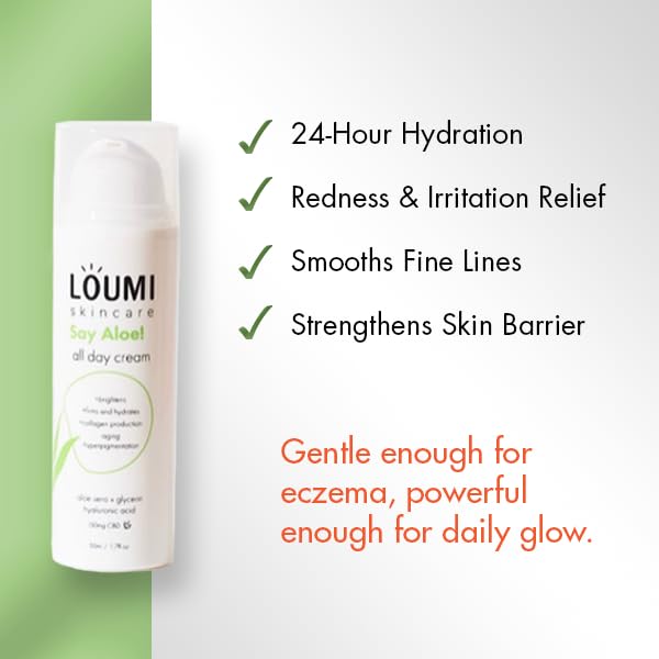 LOUMI Skincare Say Aloe All-Day Face Cream | Aloe Vera + Hyaluronic Acid Hydration | Vegan & Cruelty-Free