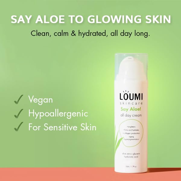 LOUMI Skincare Say Aloe All-Day Face Cream | Aloe Vera + Hyaluronic Acid Hydration | Vegan & Cruelty-Free