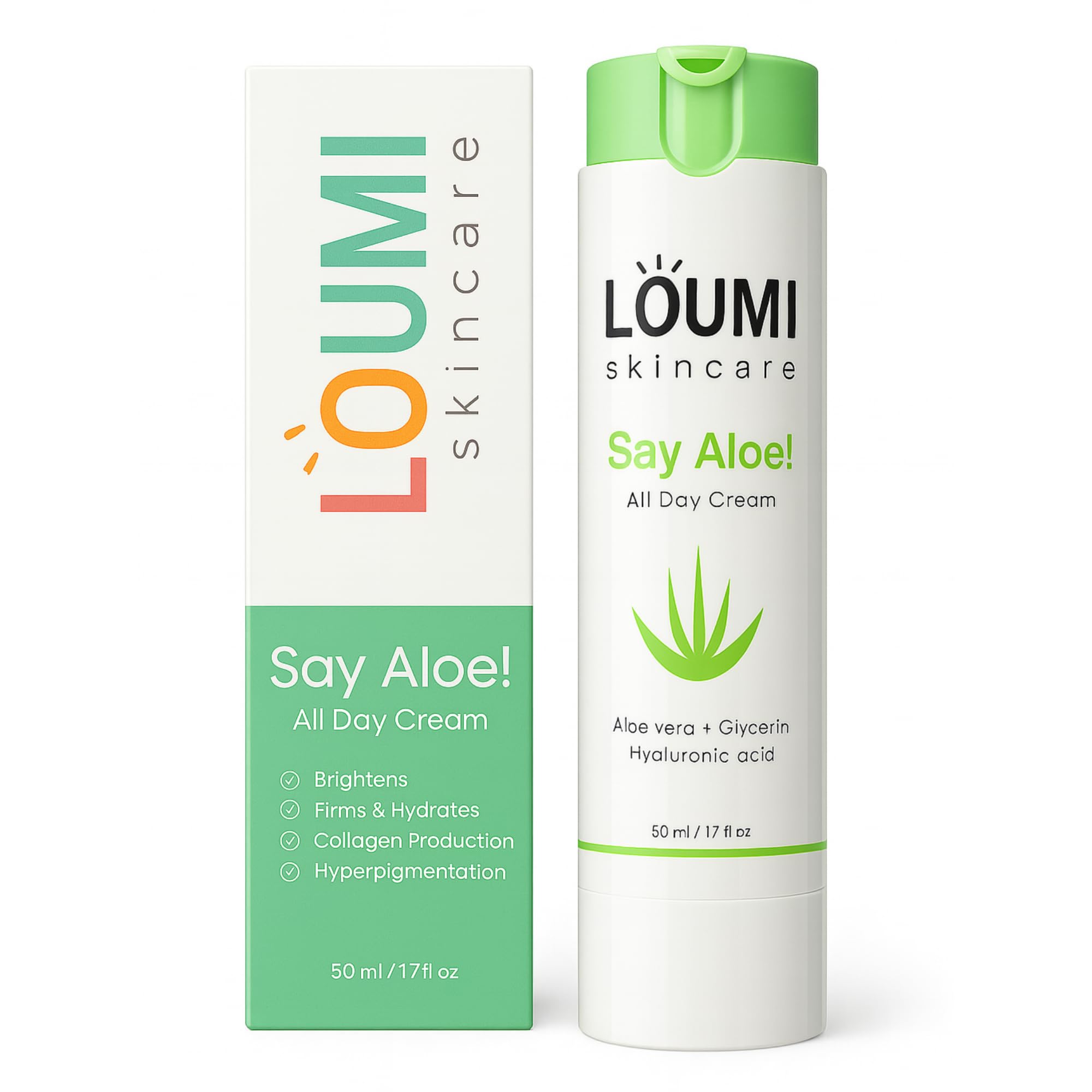 LOUMI Skincare Say Aloe All-Day Face Cream | Aloe Vera + Hyaluronic Acid Hydration | Vegan & Cruelty-Free