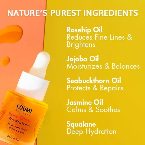 LOUMI Skincare The Glow Pack – Hydrating All Day Cream, You Up? Eye Cream, Rose Glow Oil, Revive Retinol Drops