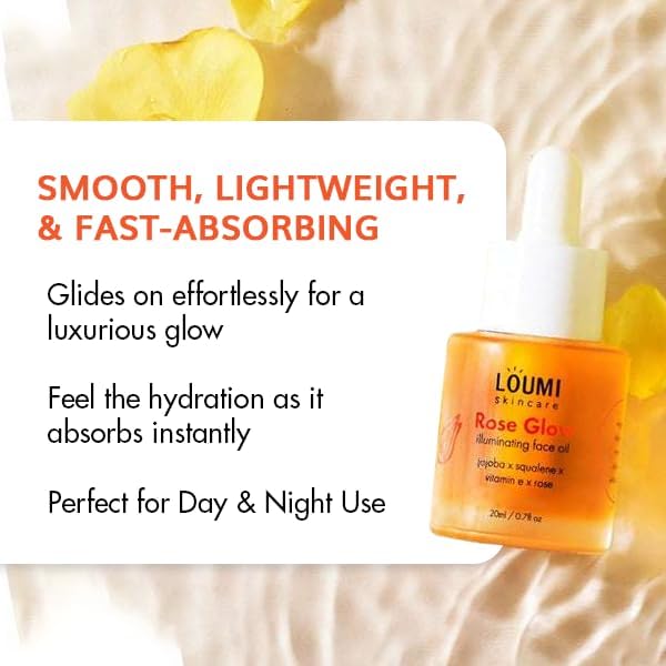 LOUMI Skincare The Glow Pack – Hydrating All Day Cream, You Up? Eye Cream, Rose Glow Oil, Revive Retinol Drops