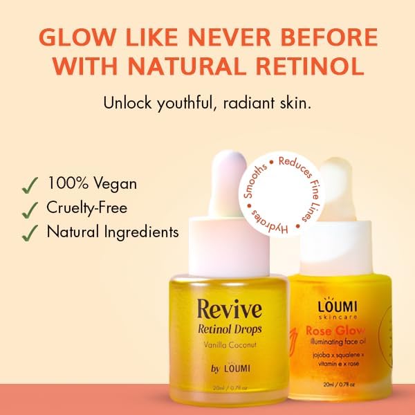 LOUMI Skincare The Glow Pack – Hydrating All Day Cream, You Up? Eye Cream, Rose Glow Oil, Revive Retinol Drops