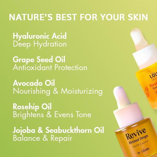LOUMI Skincare The Glow Pack – Hydrating All Day Cream, You Up? Eye Cream, Rose Glow Oil, Revive Retinol Drops