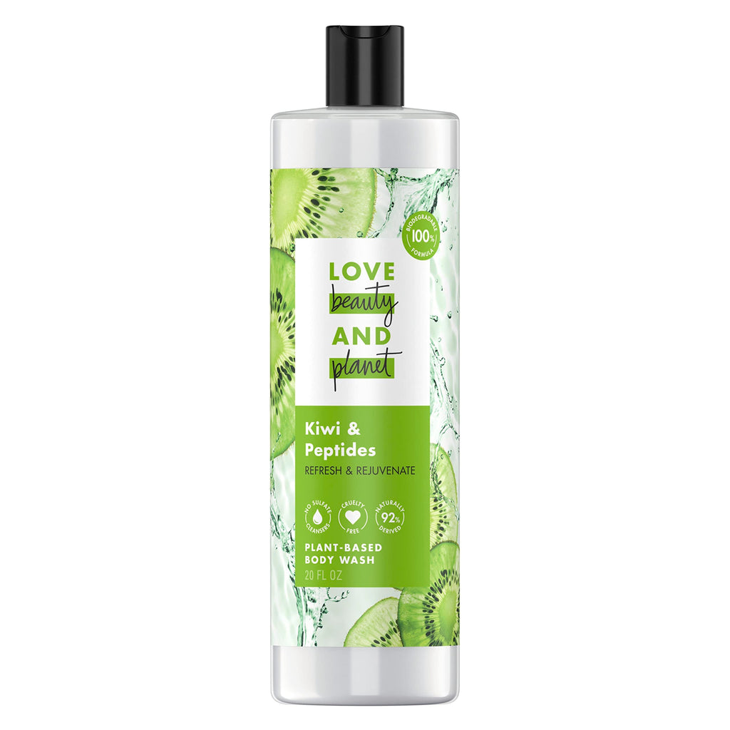 Love Beauty and Planet Kiwi & Peptides Plant-Based Body Wash – 20 fl oz | Biodegradable, Vegan, Sulfate-Free