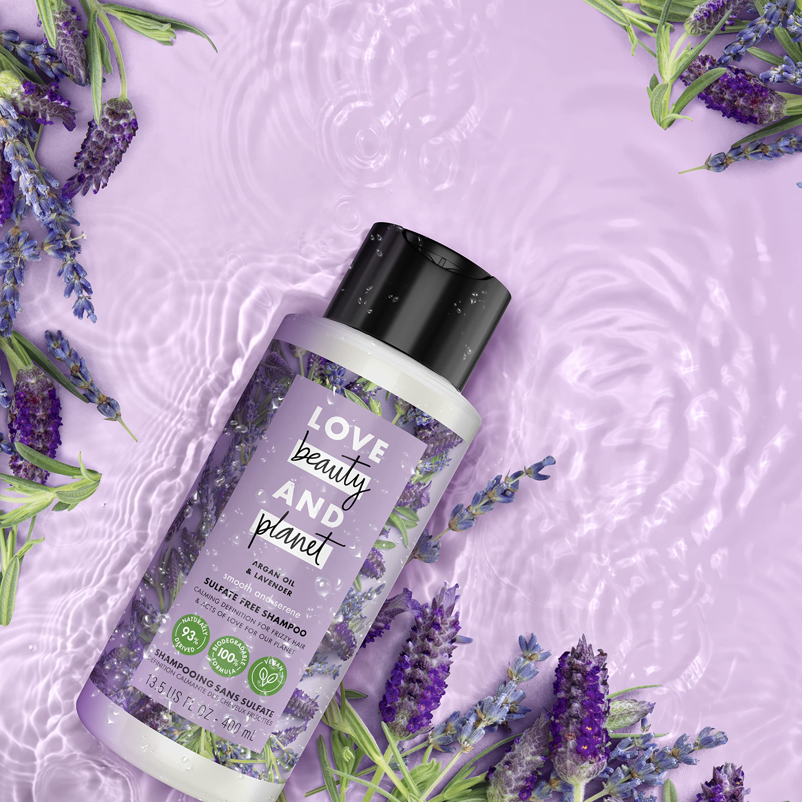 Love Beauty And Planet Smooth and Serene Argan Oil Shampoo – Frizz Control, Lavender, Sulfate Free, 13.5 oz