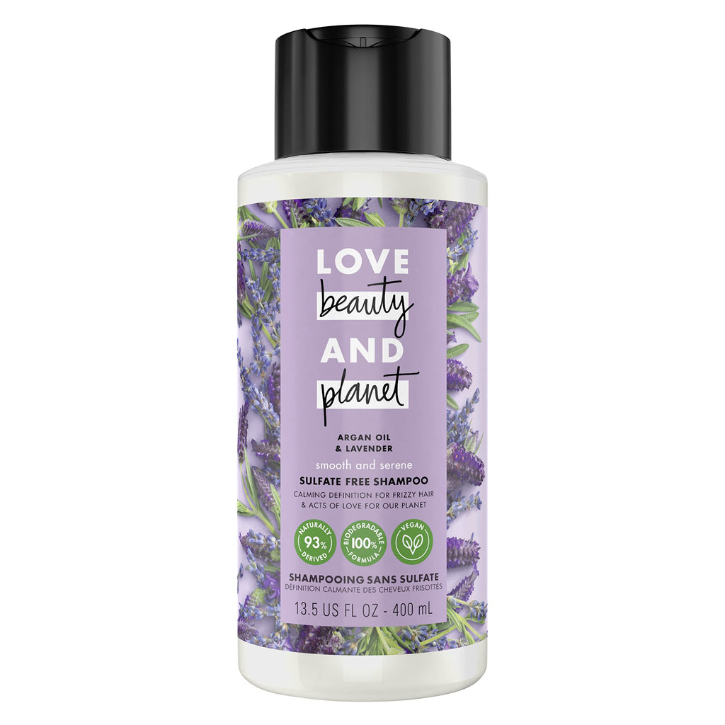 Love Beauty And Planet Smooth and Serene Argan Oil Shampoo – Frizz Control, Lavender, Sulfate Free, 13.5 oz