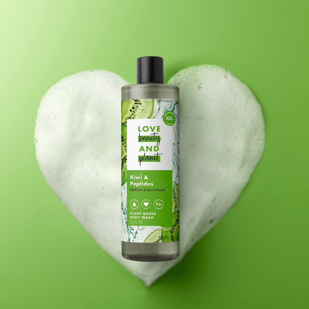 Love Beauty and Planet Kiwi & Peptides Plant-Based Body Wash – 20 fl oz | Biodegradable, Vegan, Sulfate-Free