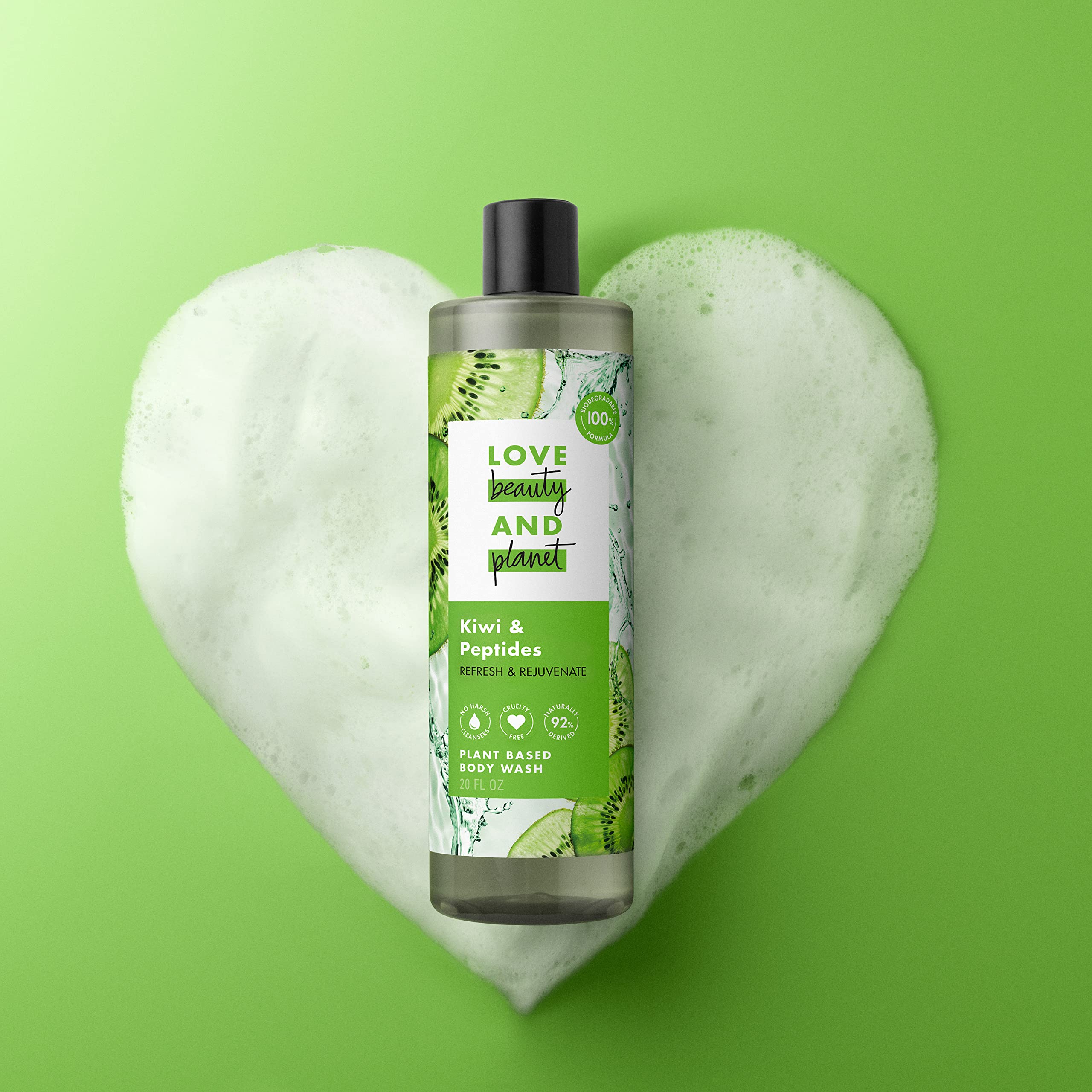 Love Beauty and Planet Kiwi & Peptides Plant-Based Body Wash – 20 fl oz | Biodegradable, Vegan, Sulfate-Free