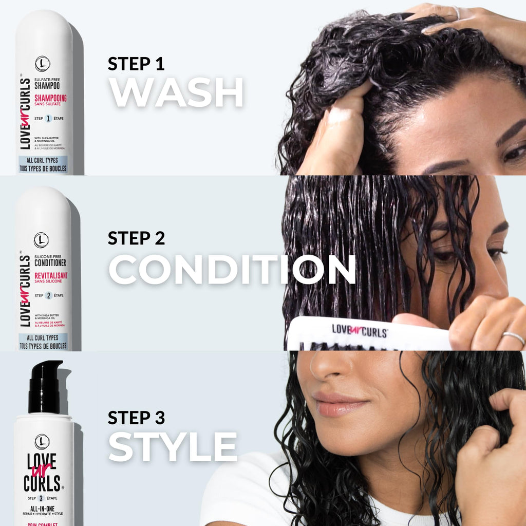 Love Ur Curls Fragrance-Free Shampoo & Conditioner Set with All-in-One Curl Styler | 3-Step Curl System (200 mL)