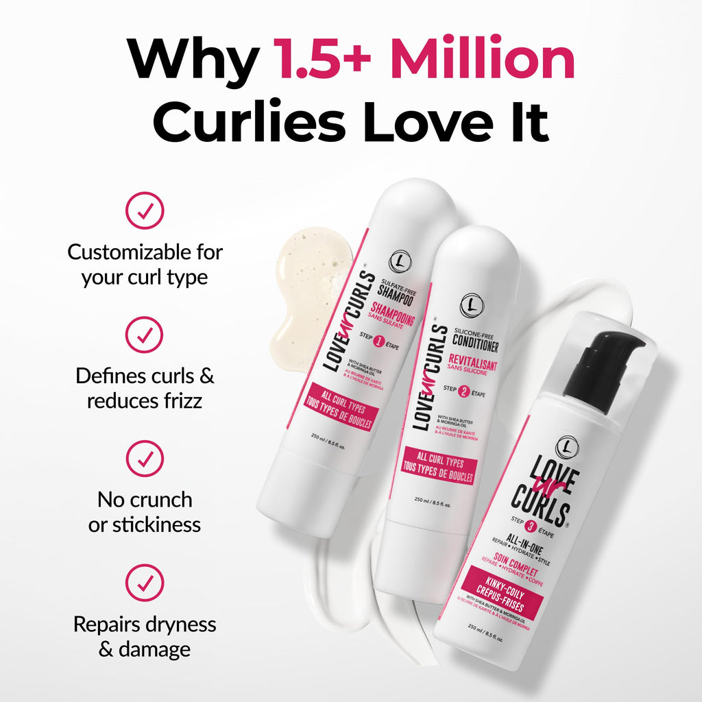 Love Ur Curls - Shampoo & Conditioner Set + All-in-One Curl Styler for Kinky & Coily Hair (3-Step System)