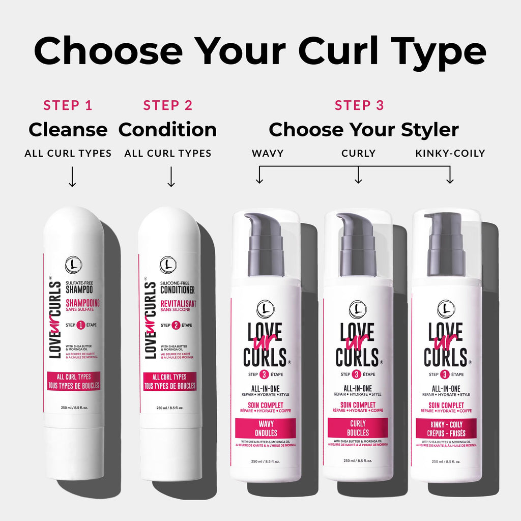 Love Ur Curls - 3-Step Shampoo & Conditioner Set with All-in-One Curl Styler for Wavy Hair