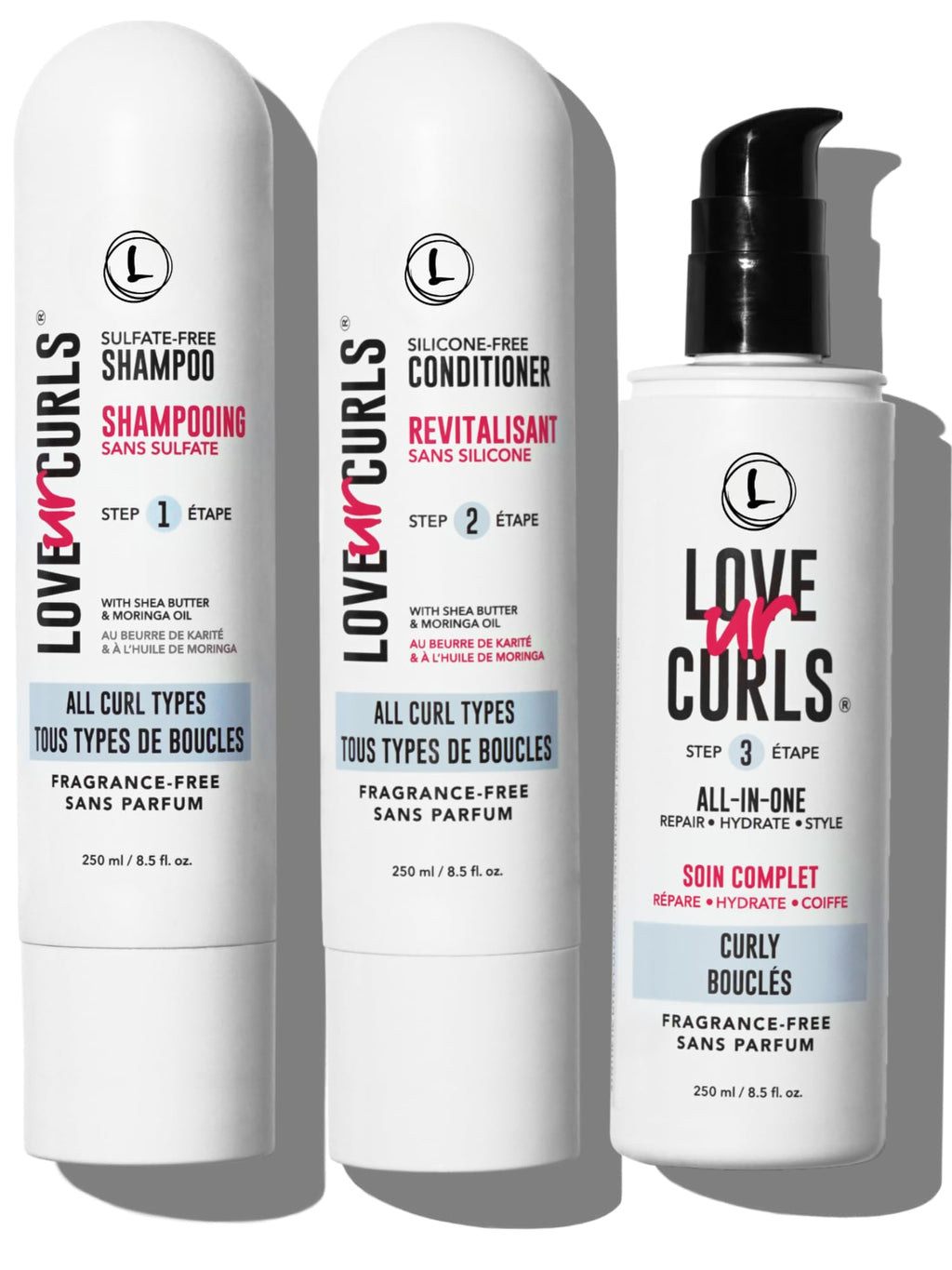 Love Ur Curls Fragrance-Free Shampoo & Conditioner Set with All-in-One Curl Styler | 3-Step Curl System (200 mL)
