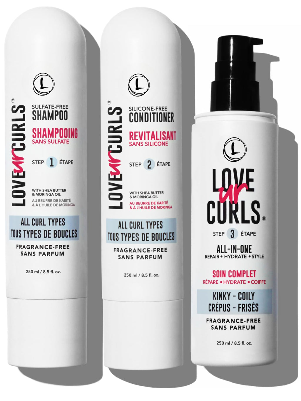 Love Ur Curls Fragrance-Free Shampoo & Conditioner Set with All-in-One Curl Styler for Kinky & Coily Hair
