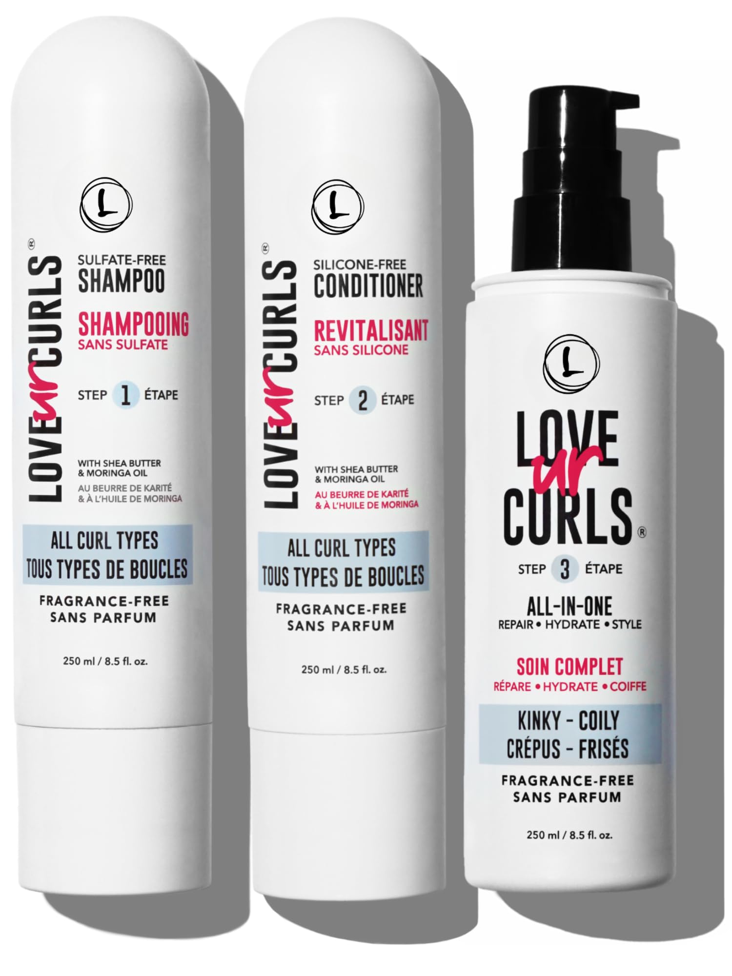 Love Ur Curls Fragrance-Free Shampoo & Conditioner Set with All-in-One Curl Styler for Kinky & Coily Hair