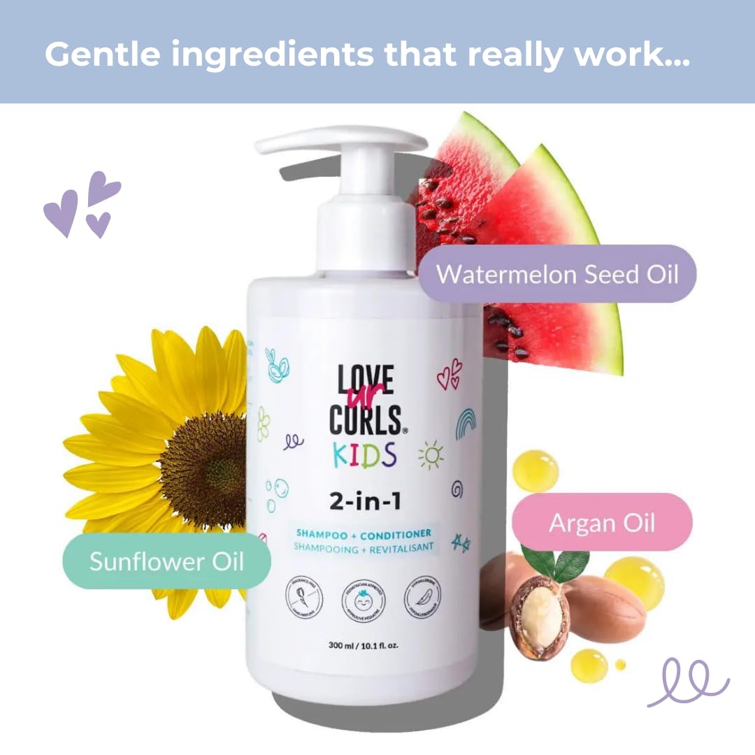 Love Ur Curls Kids LUCK 2in1 Shampoo & Conditioner – Fragrance Free, Tear Free, Pediatrician Approved, Sulfate & Paraben Free, 300 mL