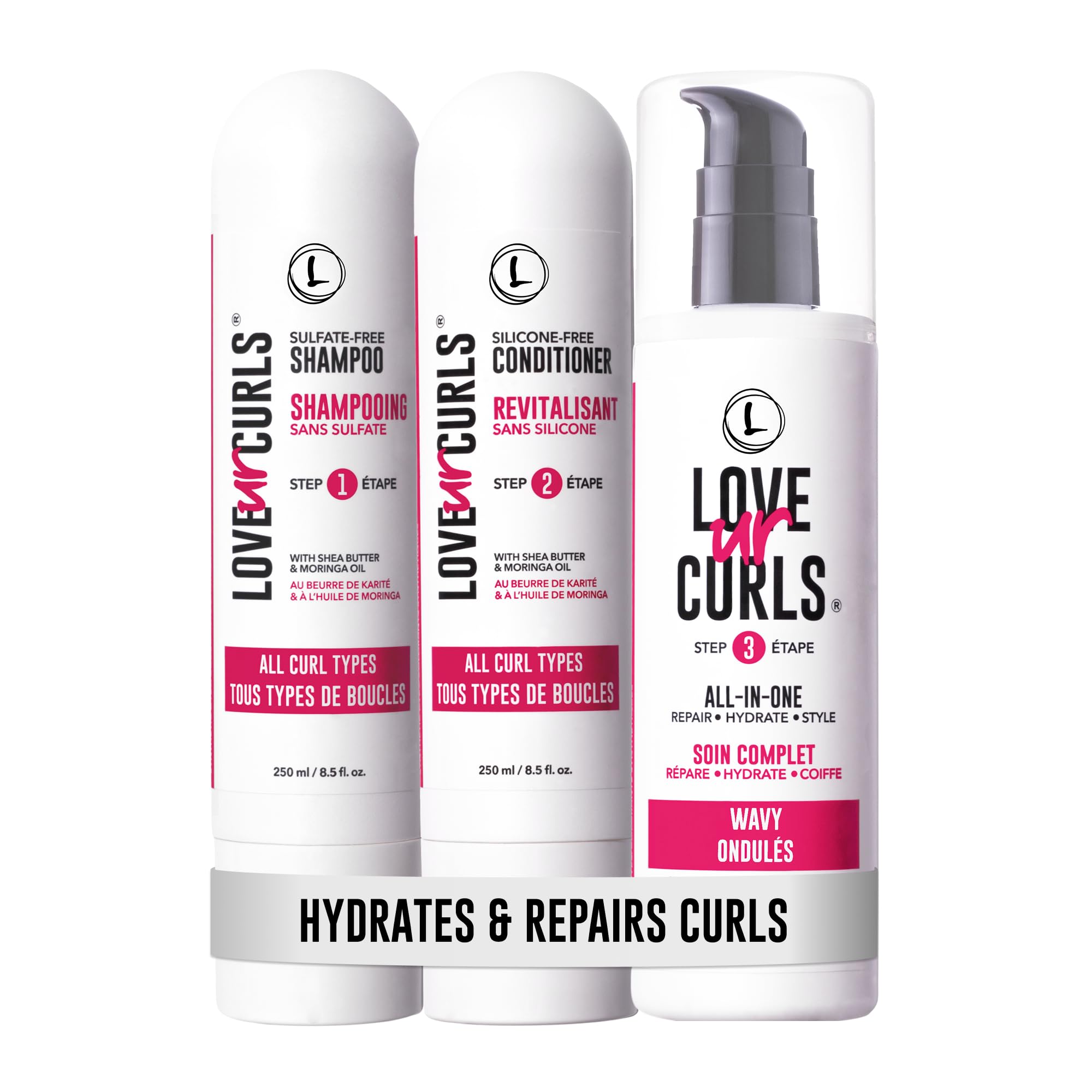 Love Ur Curls - 3-Step Shampoo & Conditioner Set with All-in-One Curl Styler for Wavy Hair