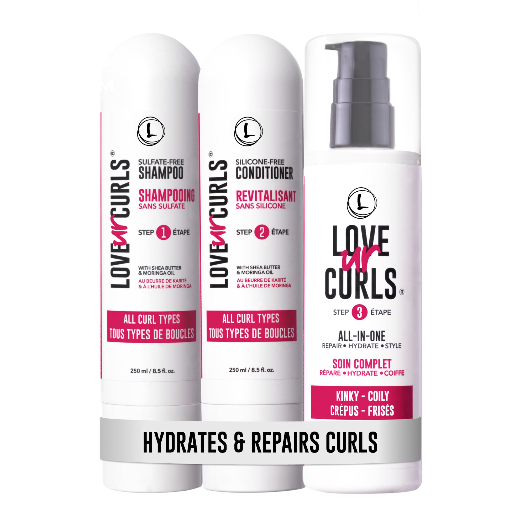Love Ur Curls - Shampoo & Conditioner Set + All-in-One Curl Styler for Kinky & Coily Hair (3-Step System)