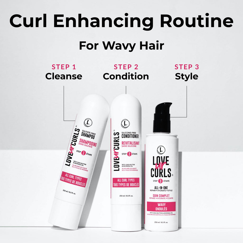 Love Ur Curls - 3-Step Shampoo & Conditioner Set with All-in-One Curl Styler for Wavy Hair
