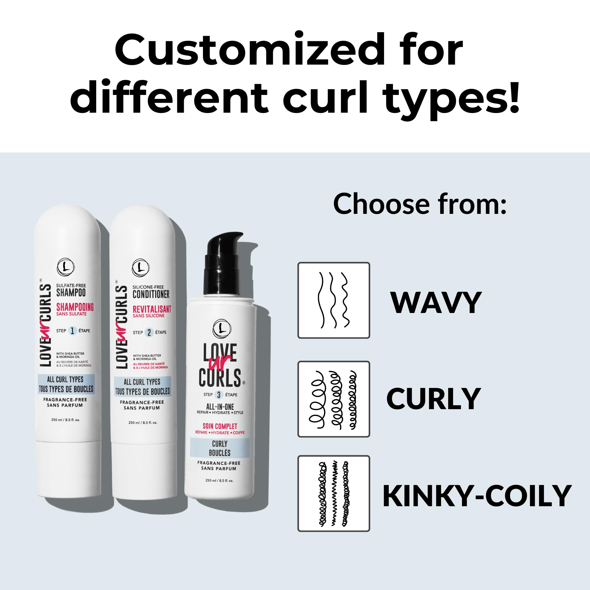 Love Ur Curls Fragrance-Free Shampoo & Conditioner Set with All-in-One Curl Styler | 3-Step Curl System (200 mL)