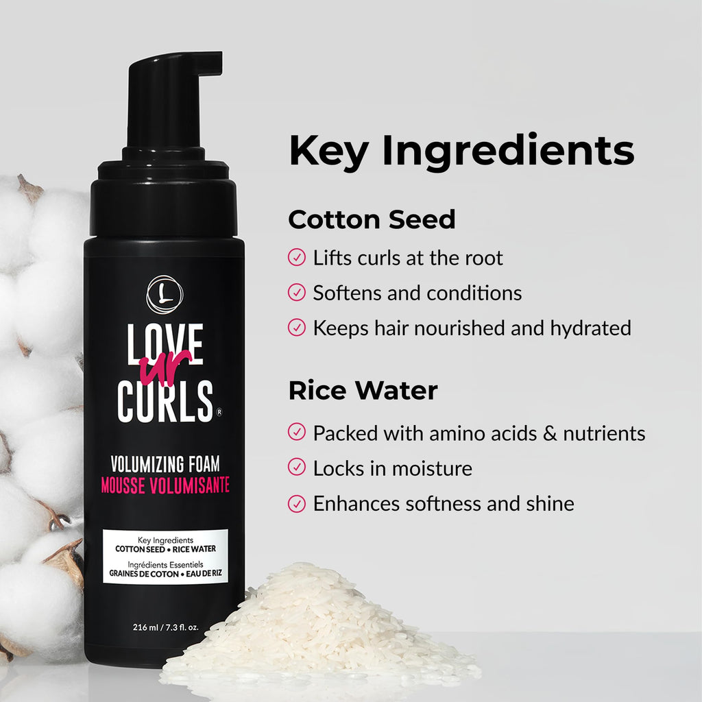 Love Ur Curls Volumizing Foam — Lightweight Mousse for Curly Hair, Volume & Definition, Frizz Control | Vegan, Silicone-Free, 7.3 oz
