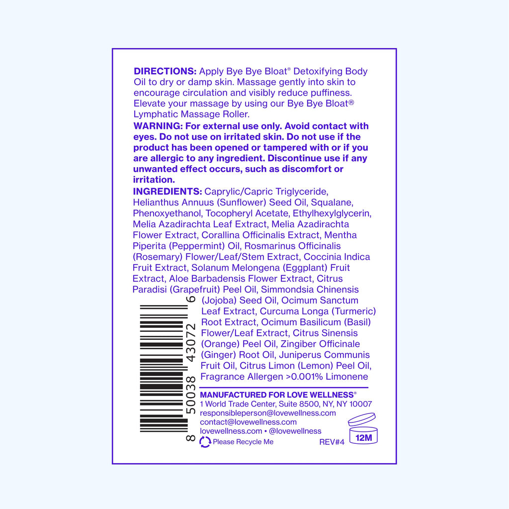 Love Wellness Bye Bye Bloat Detoxifying Body Oil – Hydrate & Depuff (100 mL)