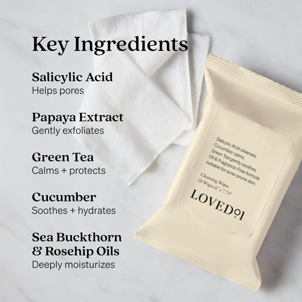 Loved01 Face & Body Cleansing Wipes with Salicylic Acid – John Legend Skincare, Oil & Fragrance-Free, No-Rinse (24 wipes)