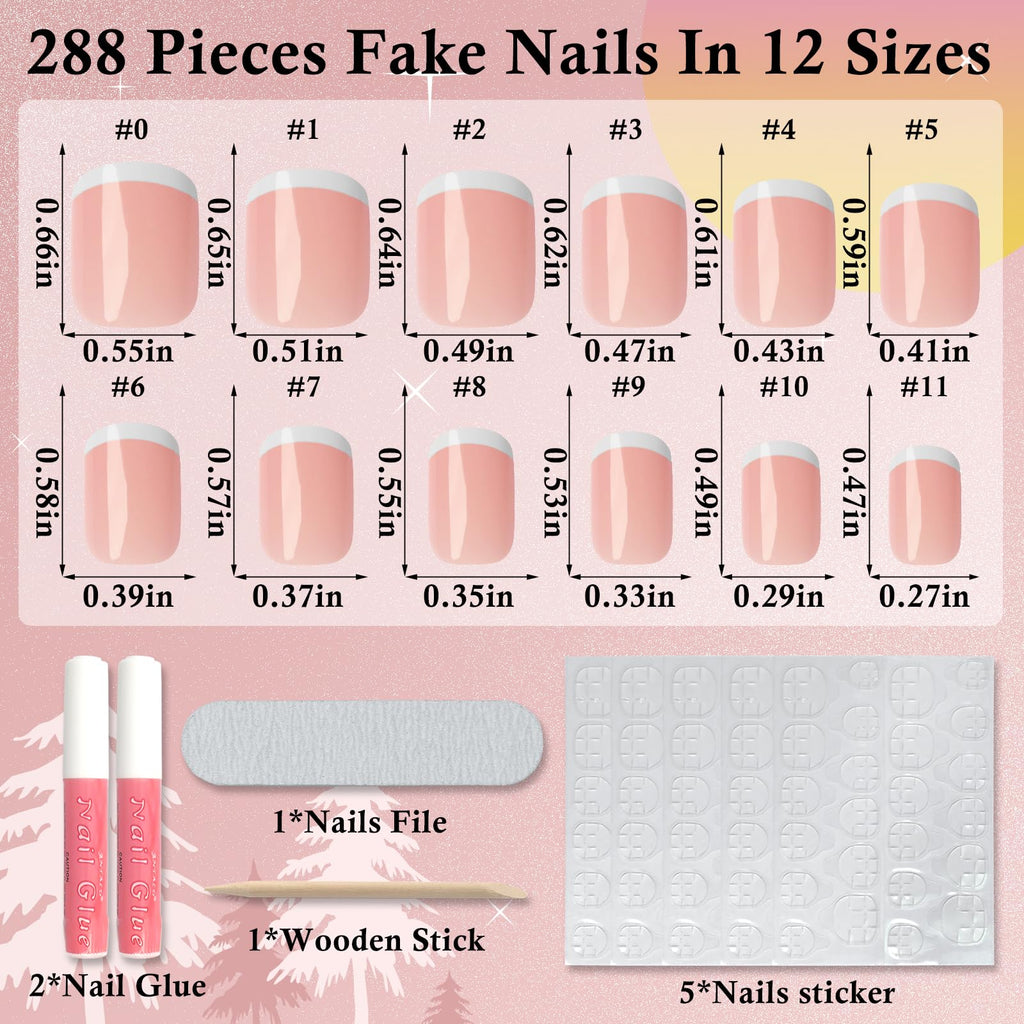 LoveOurHome 288pc Round Square Press-On Nails Kit – Short, Durable Glue-On Nails