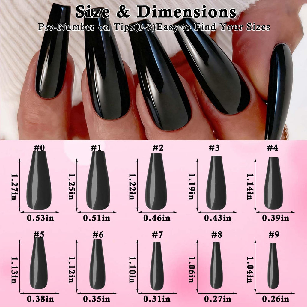 LoveOurHome 576pc Coffin Press-On Nails – Long Full-Citn Cover Ballerina Tips in 24 Glossy Colors