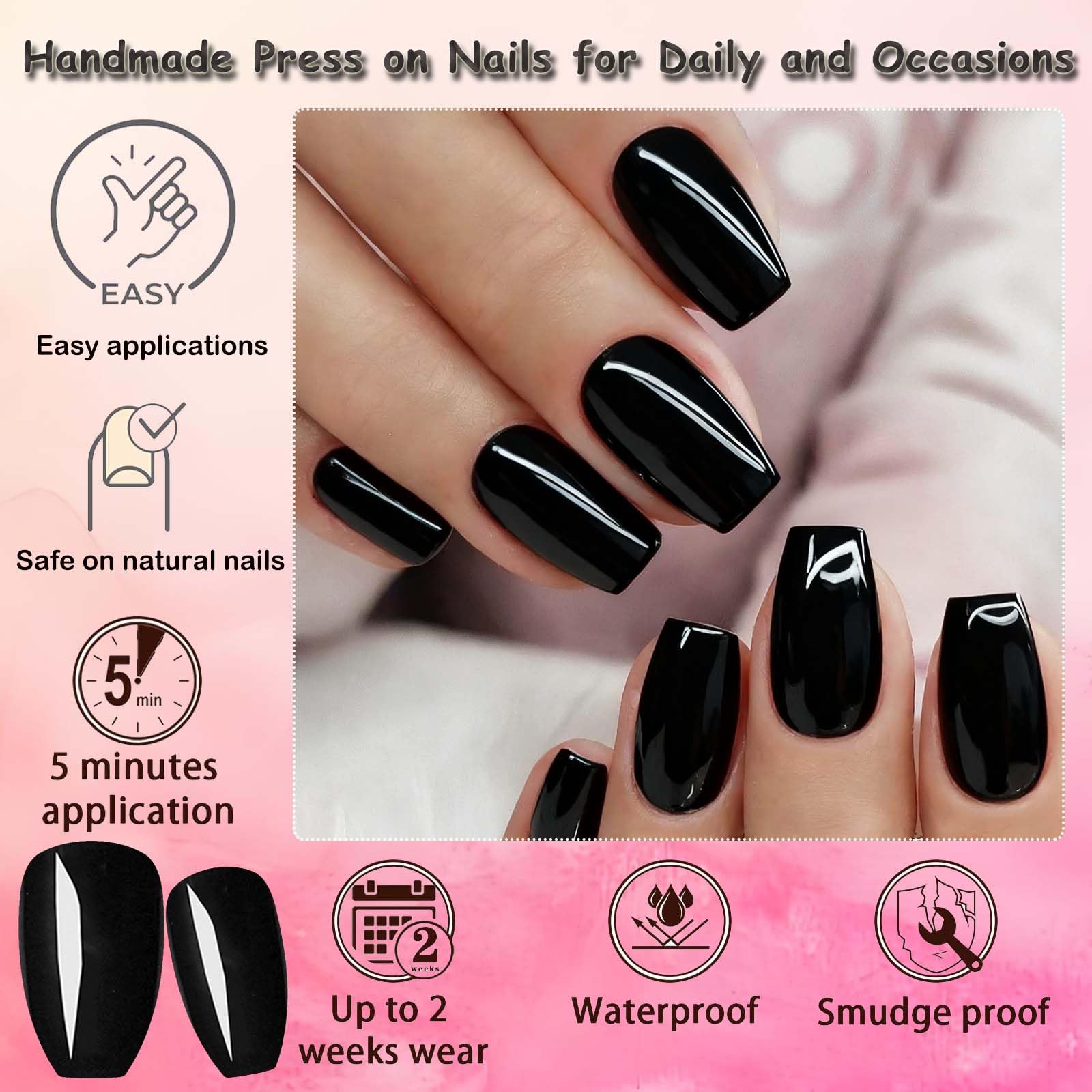 LoveOurHome 576pc Coffin Press-On Nails Set | Short Full-Cover Ballerina Nails with Glue Tabs