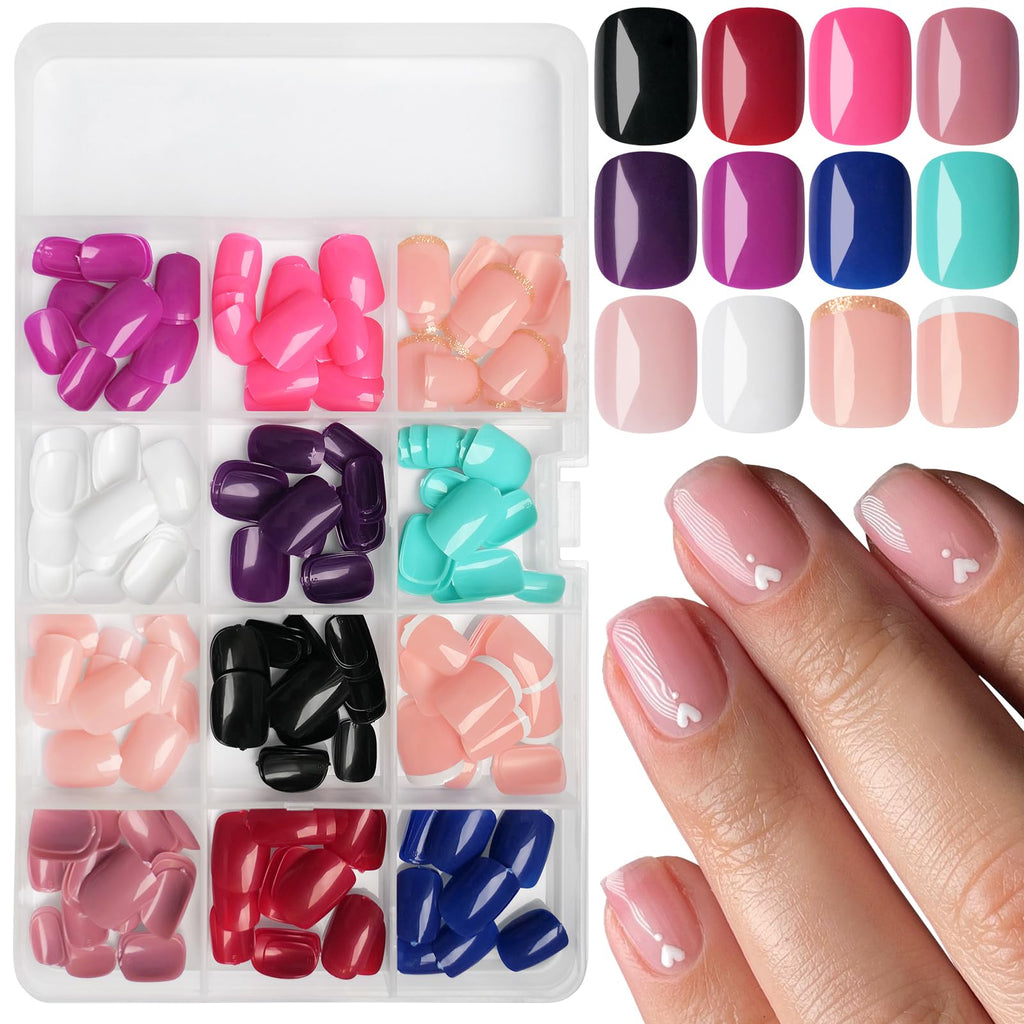 LoveOurHome 288pc Round Square Press-On Nails Kit – Short, Durable Glue-On Nails