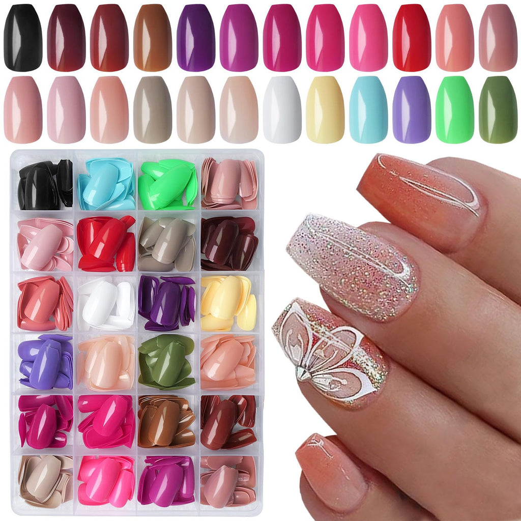 LoveOurHome 576pc Coffin Press-On Nails Set | Short Full-Cover Ballerina Nails with Glue Tabs