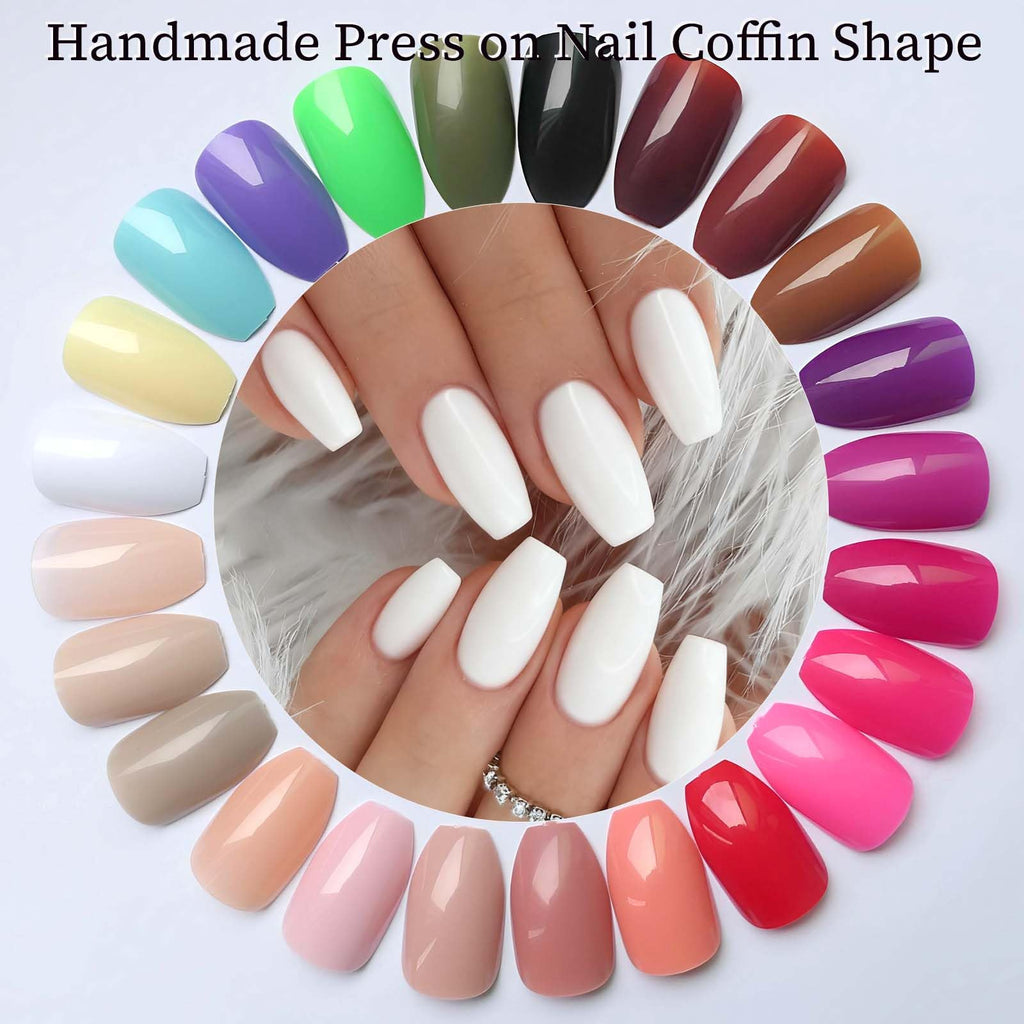 LoveOurHome 576pc Coffin Press-On Nails Set | Short Full-Cover Ballerina Nails with Glue Tabs