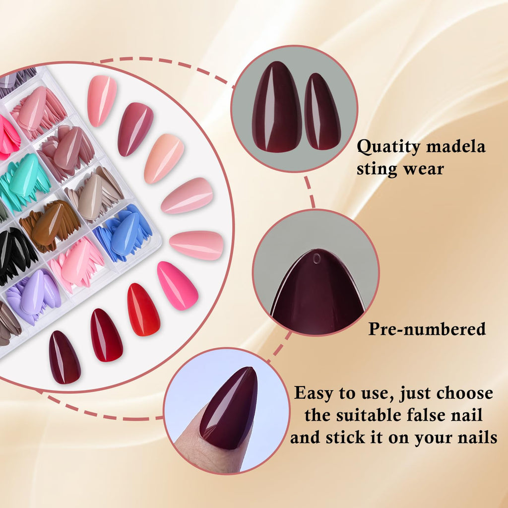 LoveOurHome 576pc Medium Almond Press On Nails – Full Cover, 24 Colors