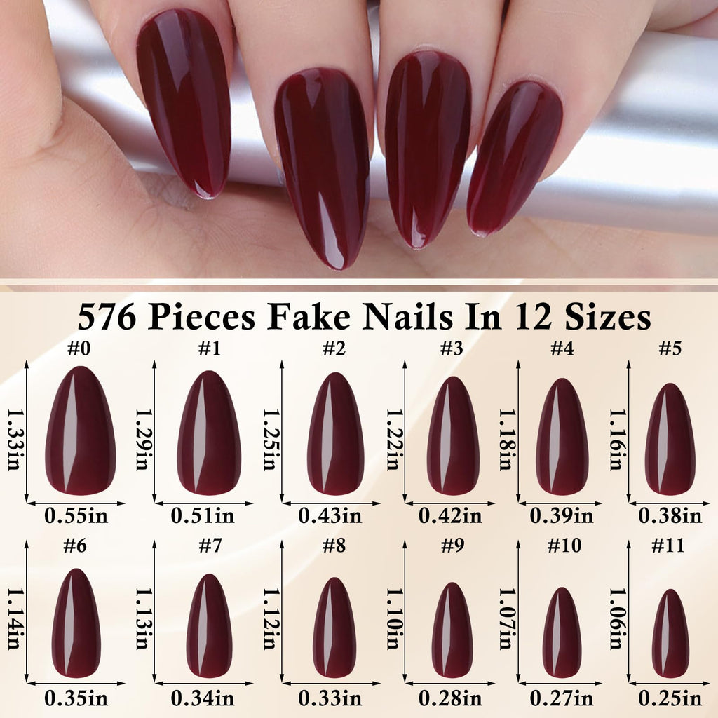 LoveOurHome 576pc Medium Almond Press On Nails – Full Cover, 24 Colors