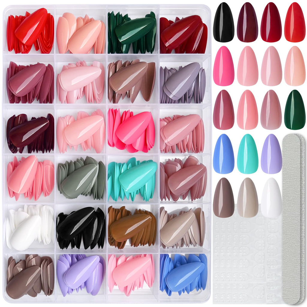 LoveOurHome 576pc Medium Almond Press On Nails – Full Cover, 24 Colors