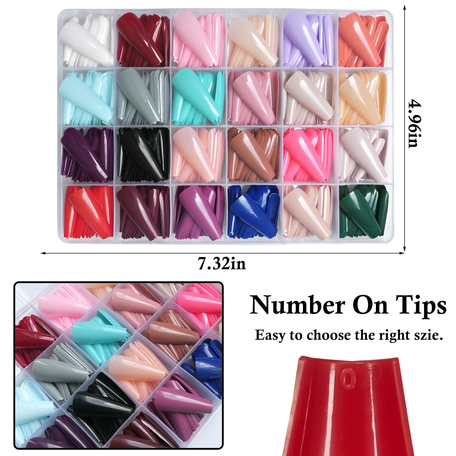 LoveOurHome 576pc Coffin Press-On Nails – Long Full-Citn Cover Ballerina Tips in 24 Glossy Colors