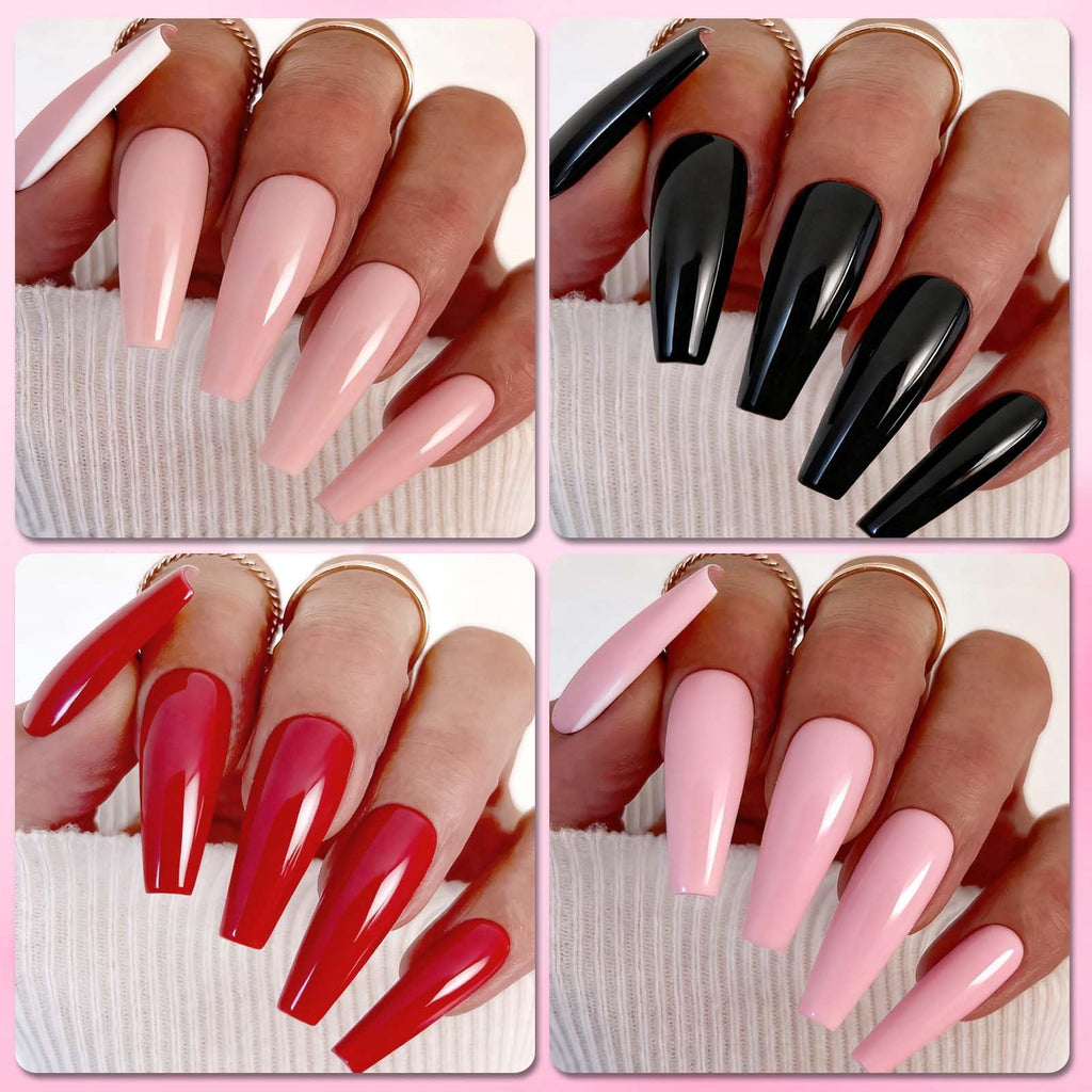 LoveOurHome 576pc Coffin Press-On Nails – Long Full-Citn Cover Ballerina Tips in 24 Glossy Colors