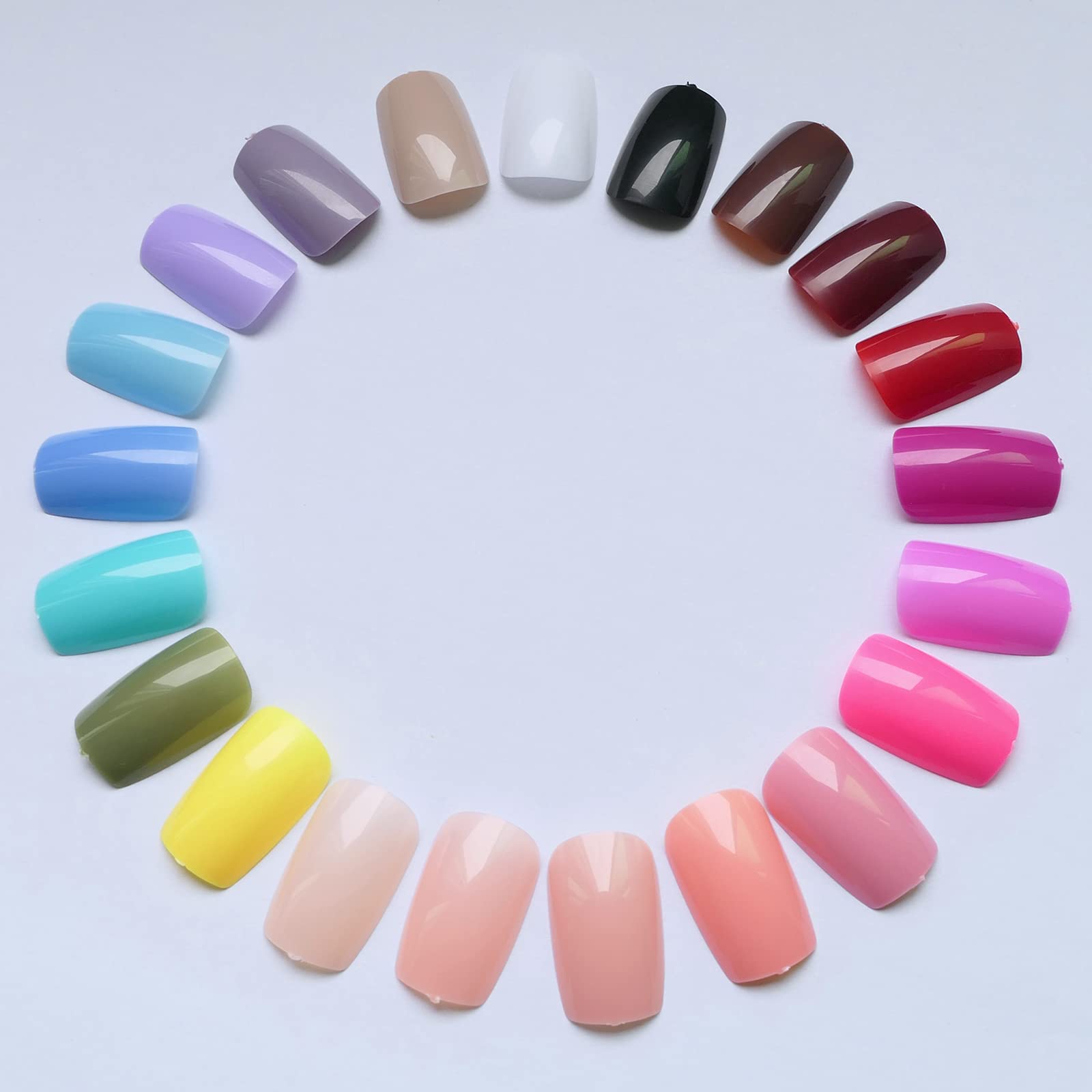 LoveOurHome 576pc Square Press-On Nails – Medium Length, Glue Tabs, 24 Colors