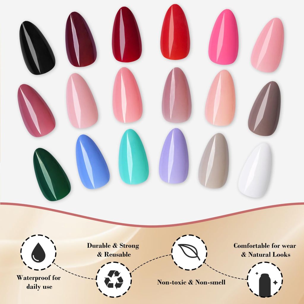 LoveOurHome 576pc Medium Almond Press On Nails – Full Cover, 24 Colors