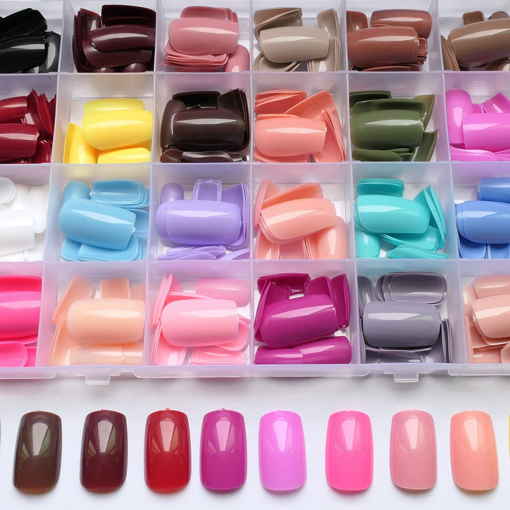 LoveOurHome 576pc Square Press-On Nails – Medium Length, Glue Tabs, 24 Colors