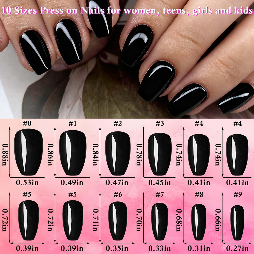 LoveOurHome 576pc Coffin Press-On Nails Set | Short Full-Cover Ballerina Nails with Glue Tabs