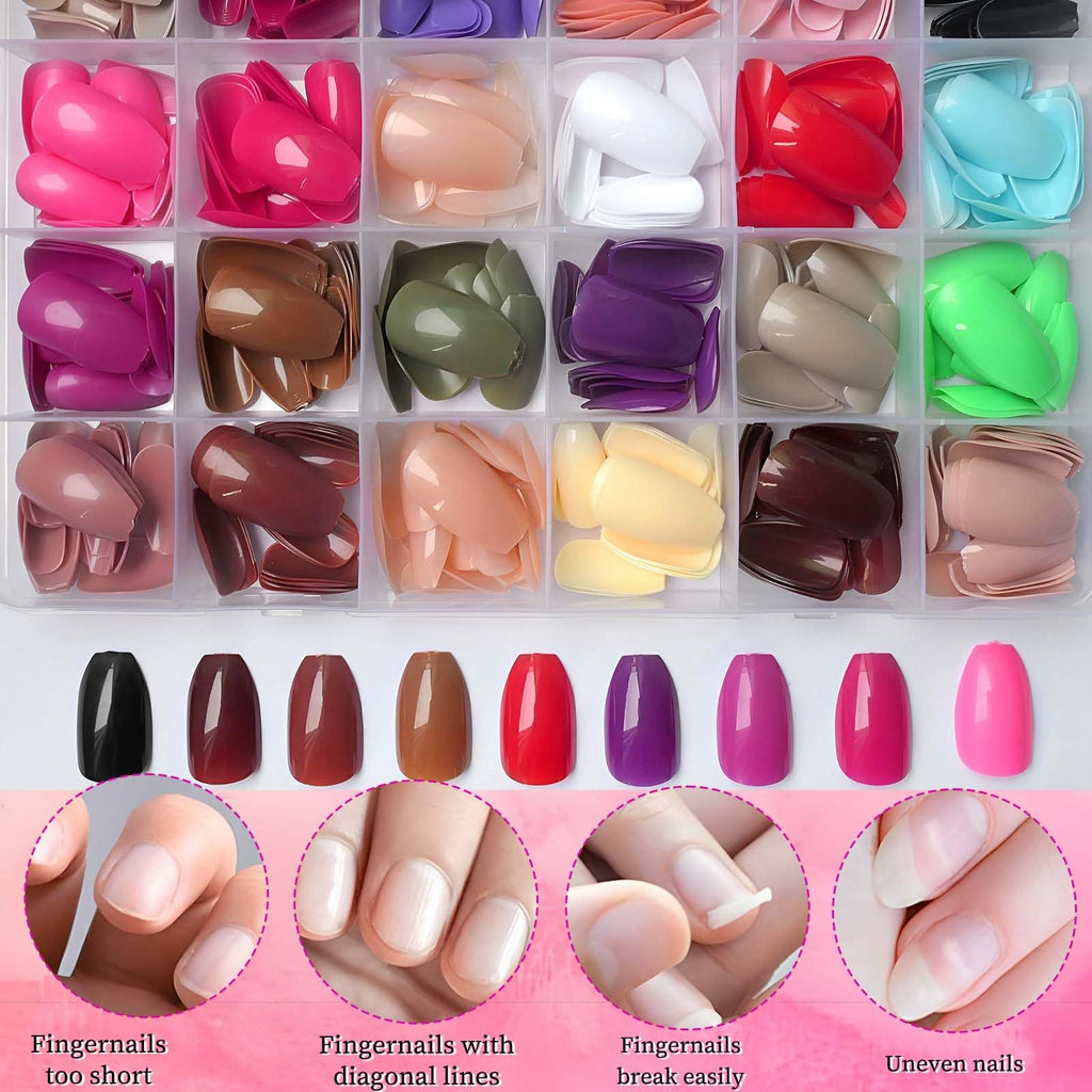 LoveOurHome 576pc Coffin Press-On Nails Set | Short Full-Cover Ballerina Nails with Glue Tabs
