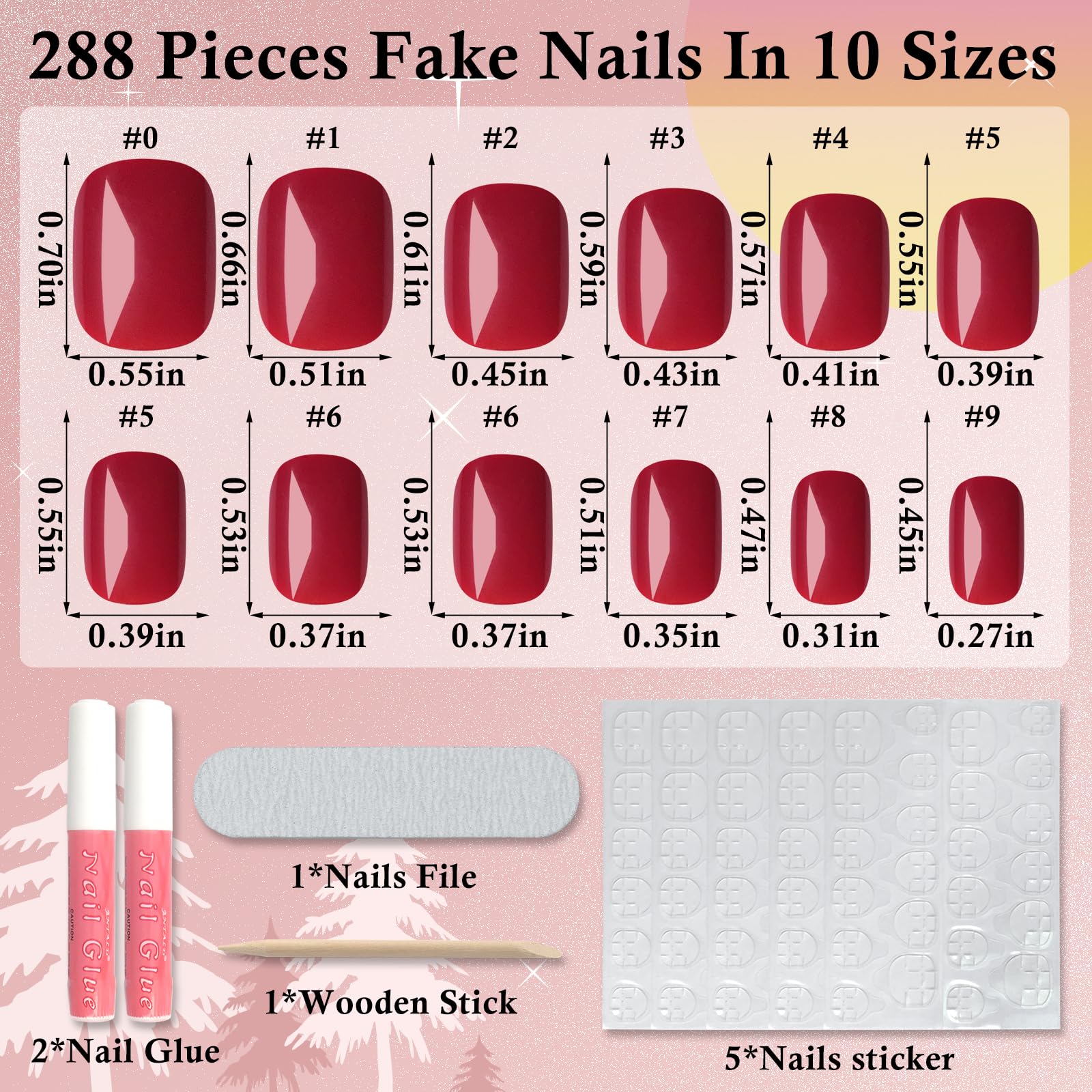 LoveOurHome 288pc Round Square Press-On Nails Kit – Short, Durable Glue-On Nails