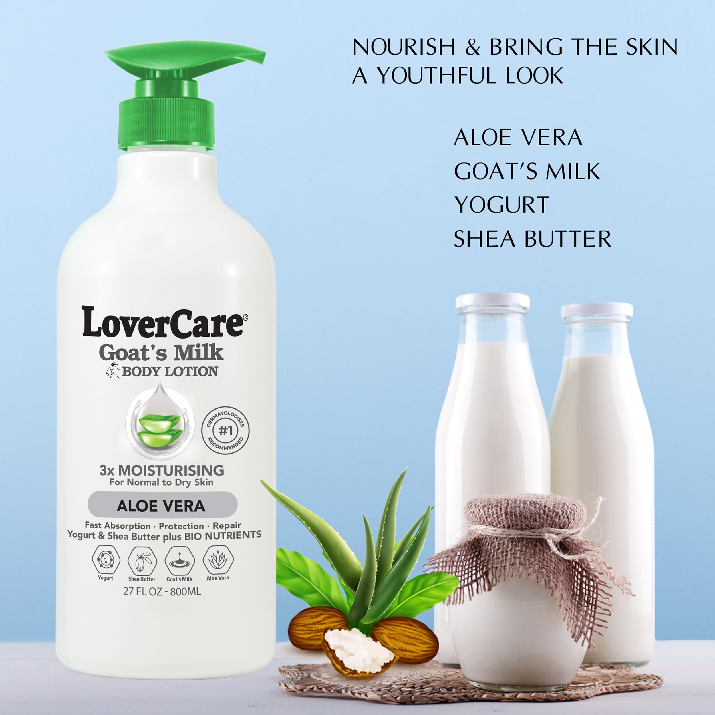 Lover's Care Goat Milk Body Lotion with Aloe Vera for Dry Skin - 800 ml / 27.05 oz | Deep Moisture & BIO Nutrients