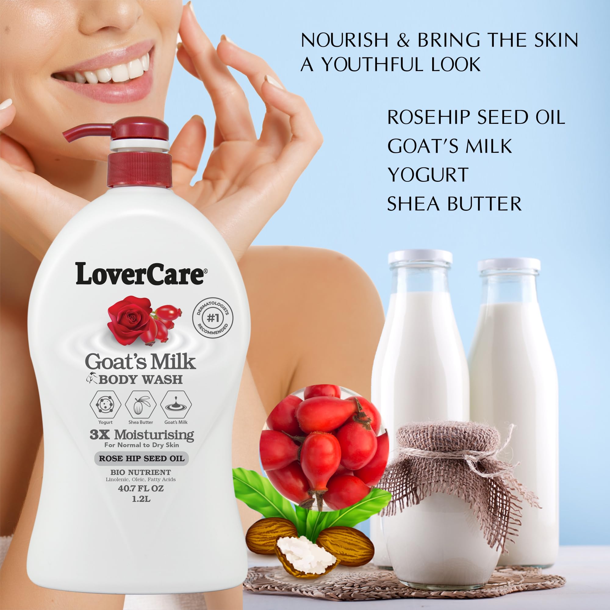 Lover's Care Goat Milk Body Wash with Rose Hip Seed Oil – 40.7 oz