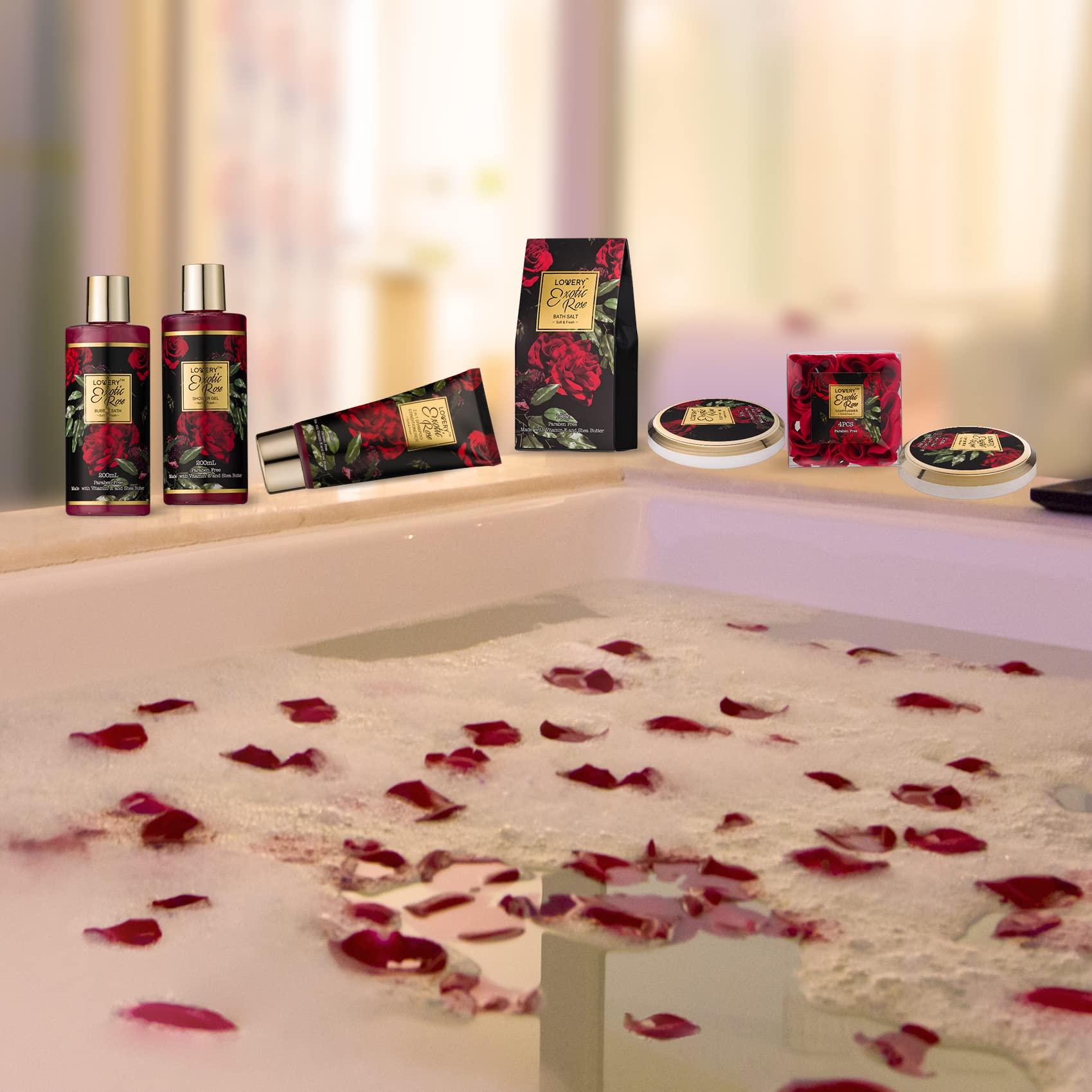 LOVERY Valentine's Gift Basket for Her – Exotic Rose Spa Gift Set