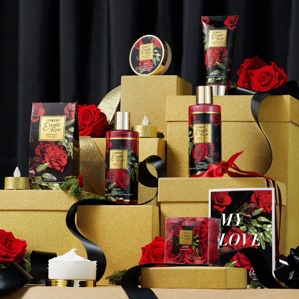 LOVERY Valentine's Gift Basket for Her – Exotic Rose Spa Gift Set